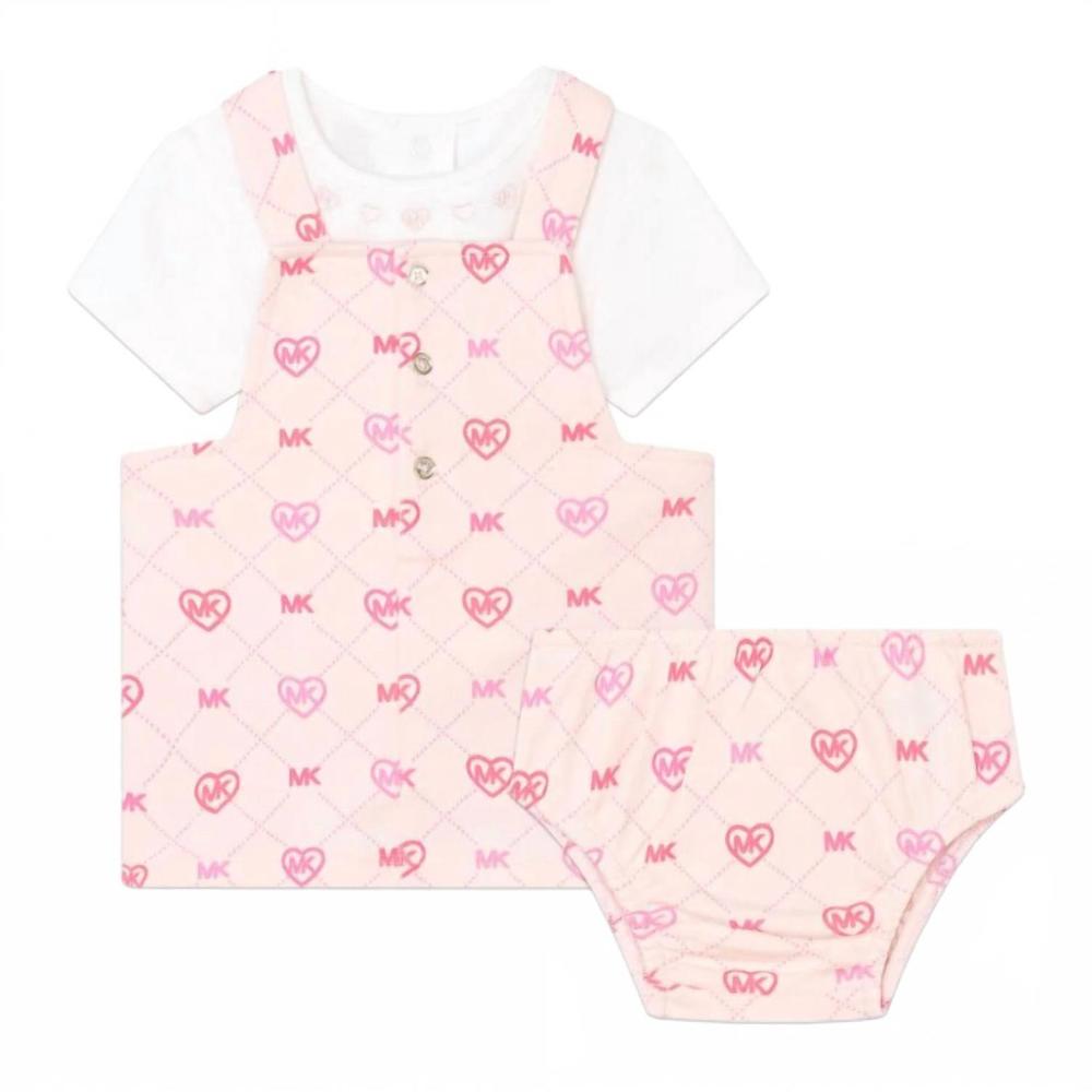 NEW MICHAEL KORS kids monogram print dress set in pink